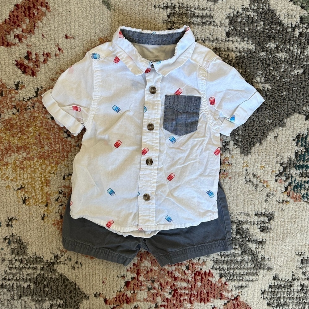 12 M Boy Patriotic Outfit Cat & Jack Popsicle Shirt Garanimals Twill Shorts